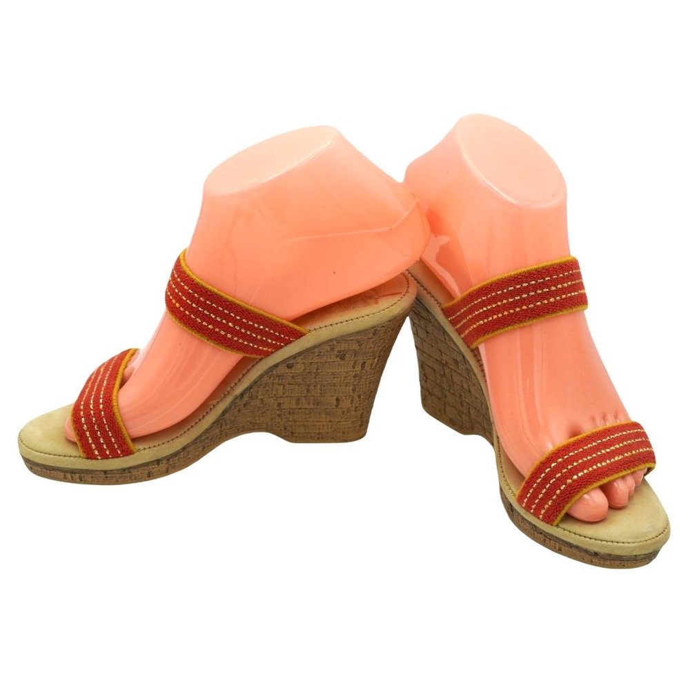 Vintage Cherokee Wedge Sandals Womens 6 Strappy Shoes High Heels Red Metallic Go